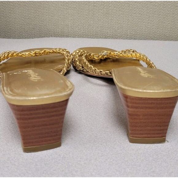 BRIGHTON Karen Gold Woven Leather Sandals Sz 8M Made in Brazil Bench Made - Picture 6 of 9